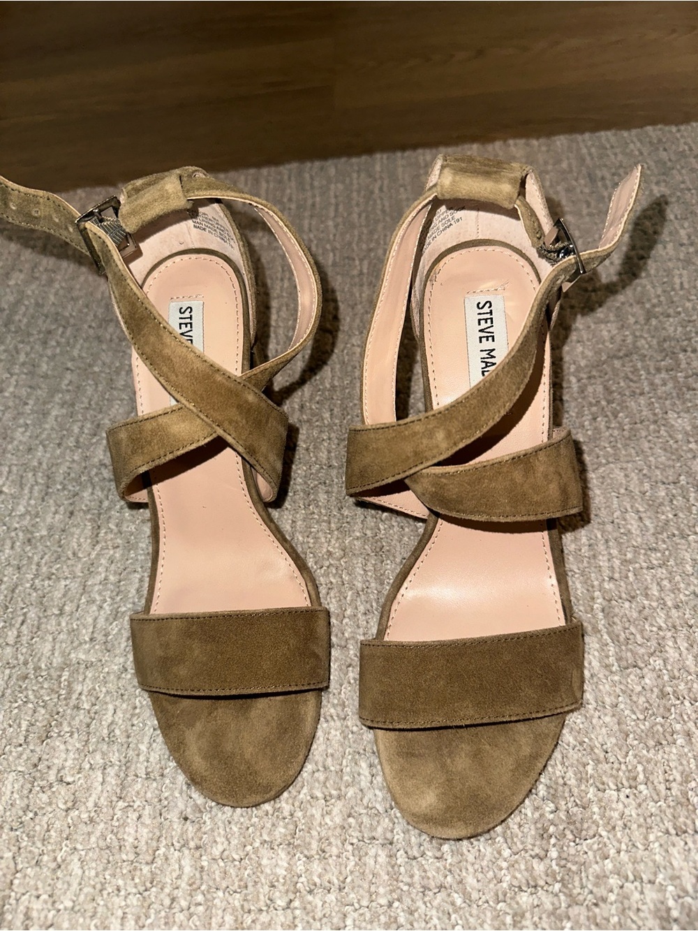 Steve Madden Olive Green Suede Strappy Block Heel Sandals